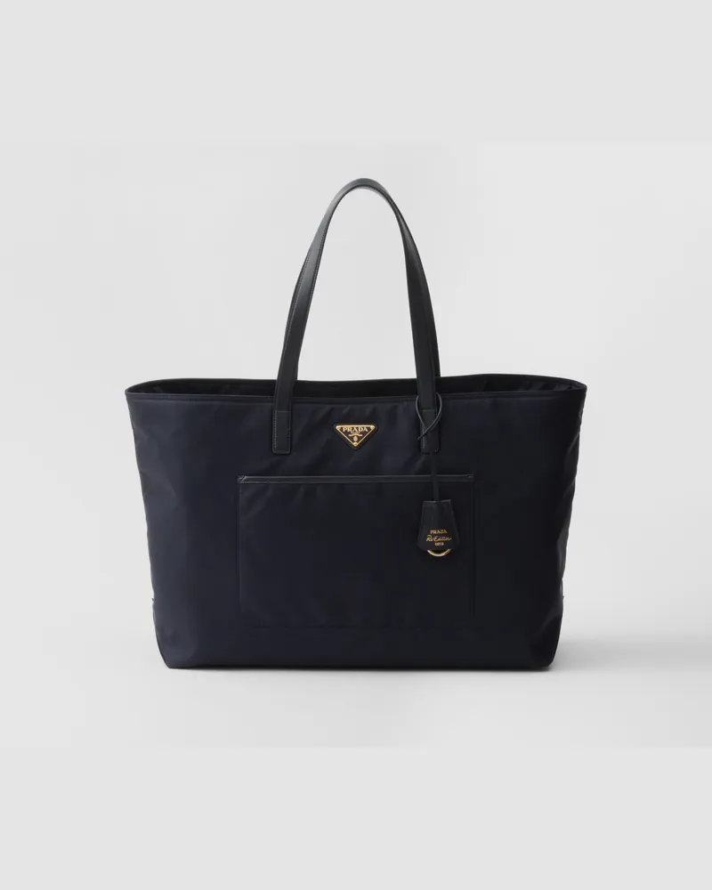 Prada Re-Edition 1978 Große Tote Bag aus Re-Nylon und Saffiano-Leder Blau