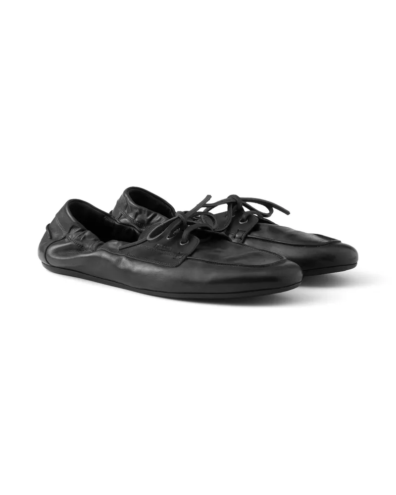 Prada Schnürschuhe Aus Antikisiertem Leder, Herren, Schwarz, Größe 11 Schwarz