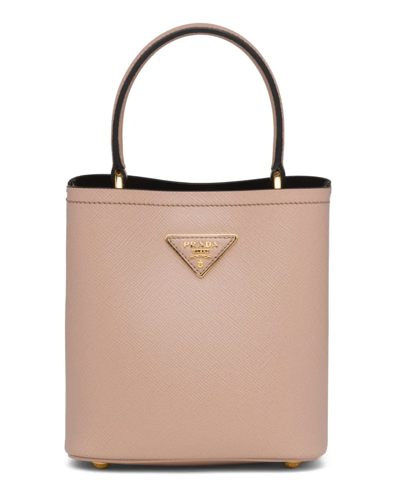 Prada Kleine  Panier Tasche Aus Saffiano-leder, Damen, Puderrosa/schwarz Puderrosa