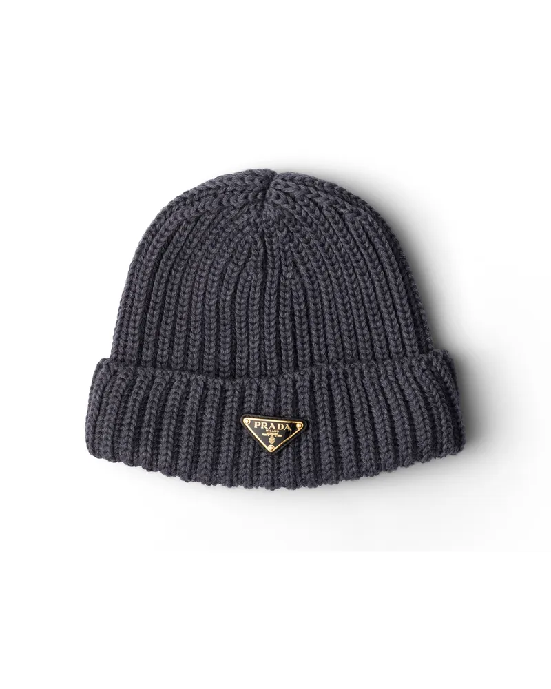 Prada Strickmütze Aus Wolle, Damen, Schiefergrau, Größe Schiefergrau
