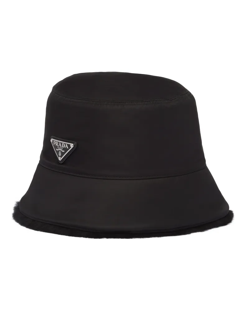 Prada Fischerhut Aus Re-nylon Und Lammfell, Herren, Schwarz, Größe Schwarz