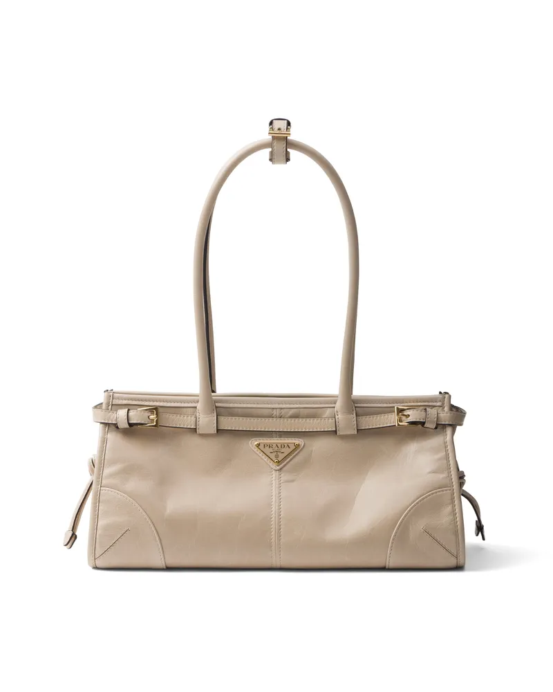 Prada Bonnie Mittelgroße Handtasche Aus Leder, Damen, Travertin Travertin