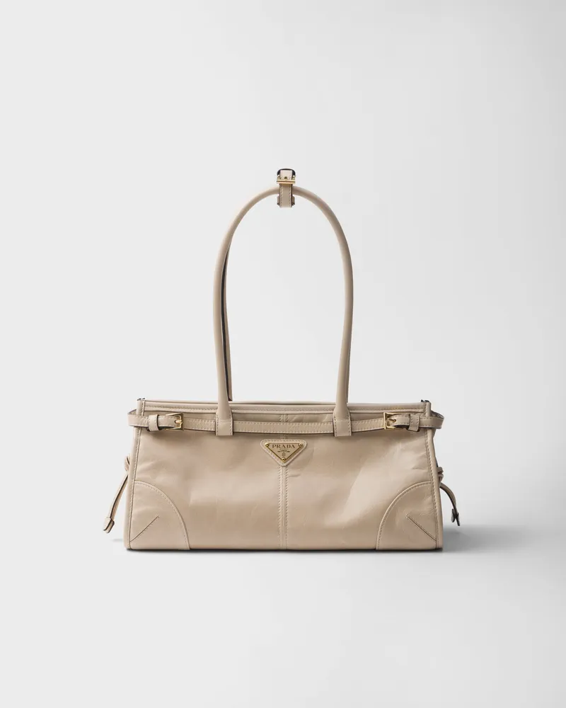 Prada Bonnie Mittelgroße Handtasche aus Leder Travertin