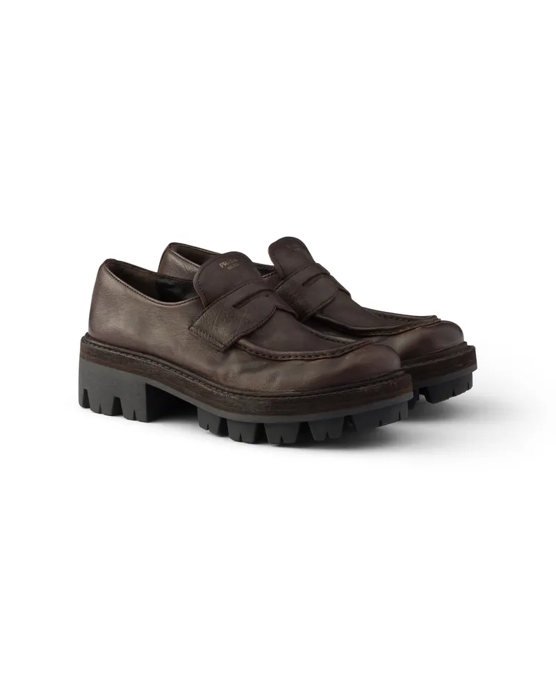 Prada Loafer Aus Leder, Damen, Dunkelbraun, Größe Dunkelbraun