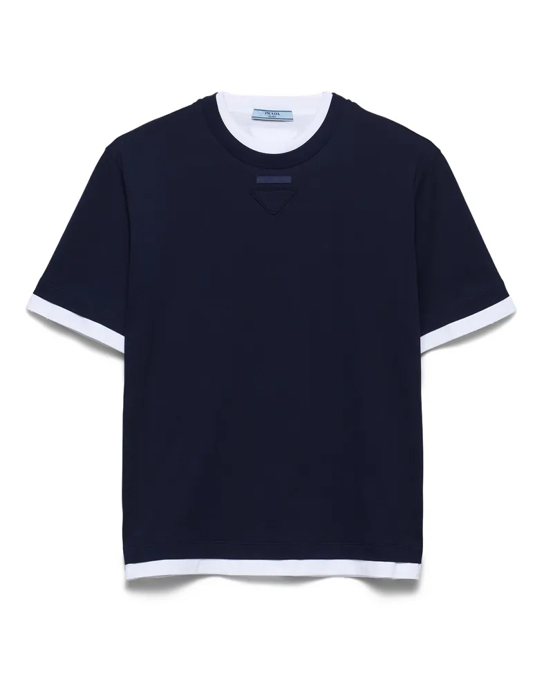 Prada T-shirt Aus Baumwoll-jersey, Damen, Marineblau, Größe Marineblau