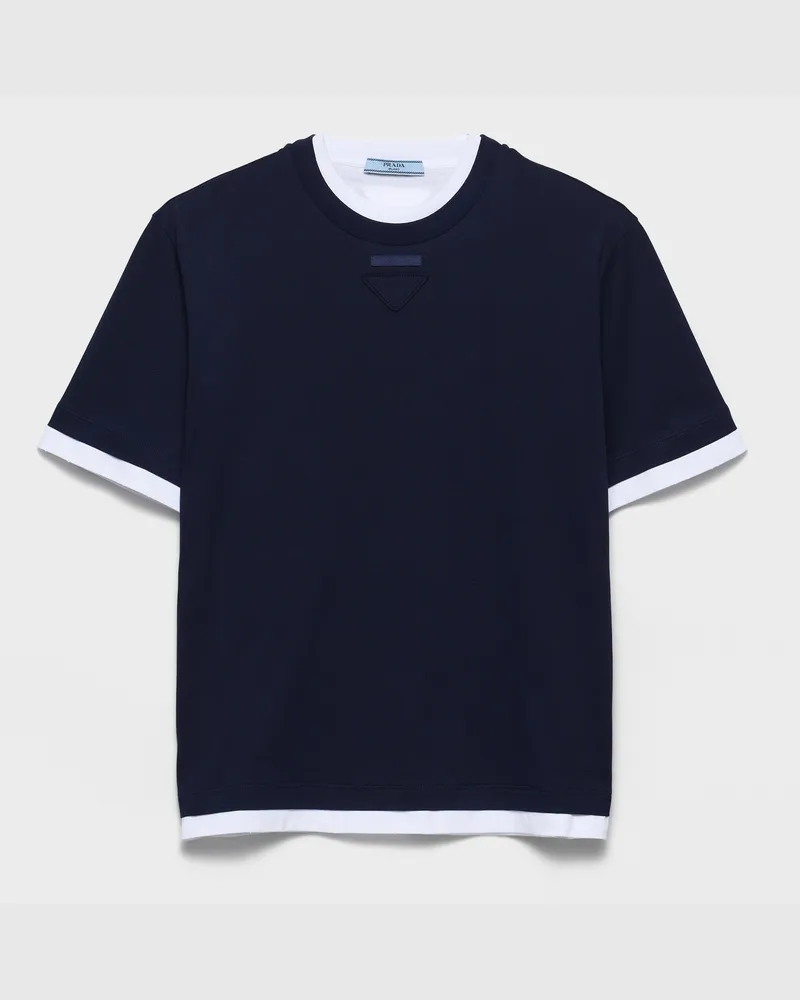 Prada T-Shirt aus Baumwoll-Jersey Marineblau