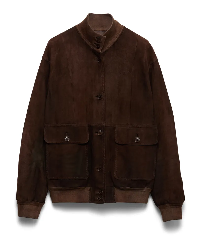 Prada Jacke Aus Wildleder, Damen, Dunkelbraun, Größe Dunkelbraun