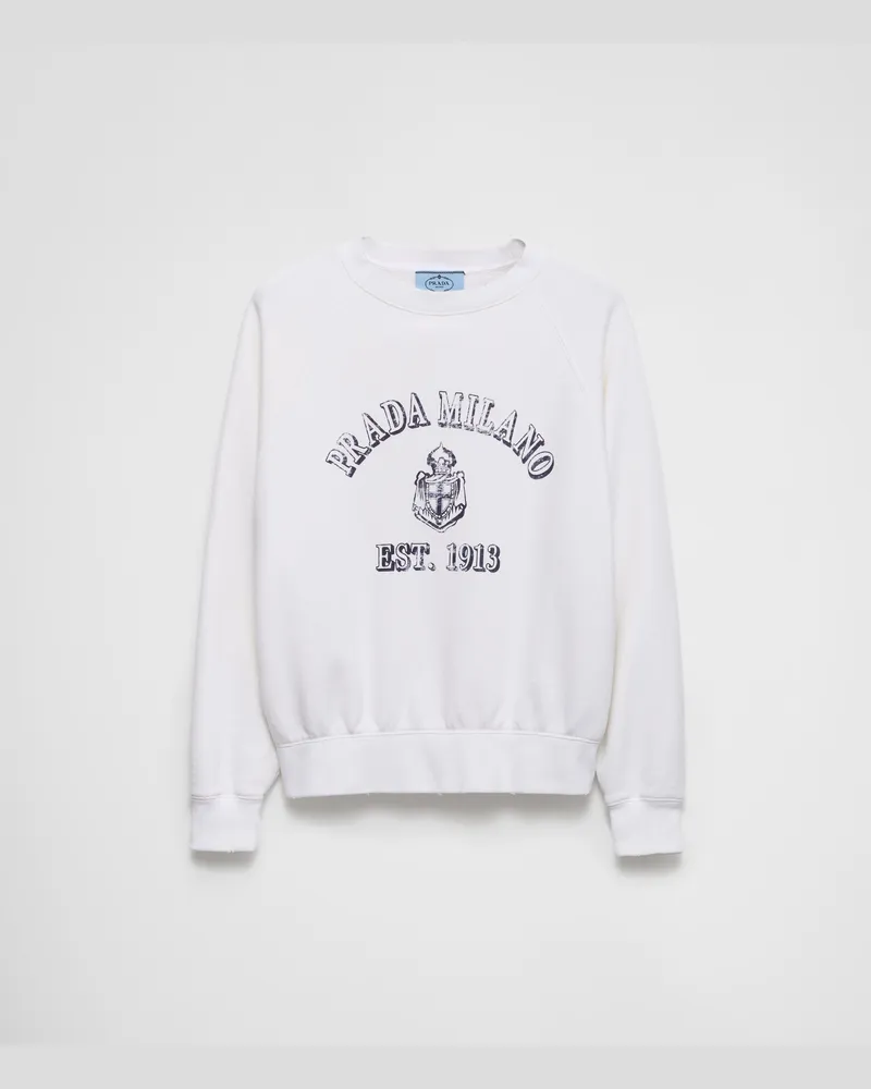 Prada Sweatshirt aus Baumwolle mit Rundhalsausschnitt Weiss