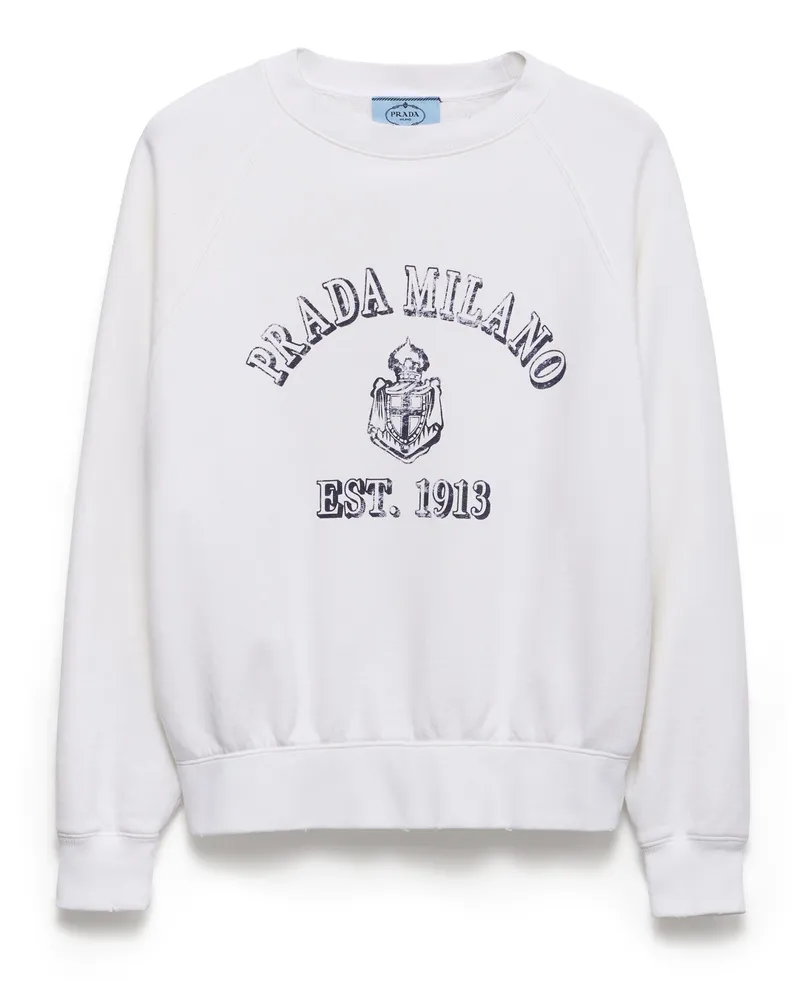 Prada Sweatshirt Aus Baumwolle Mit Rundhalsausschnitt, Damen, Weiss, Größe Weiss