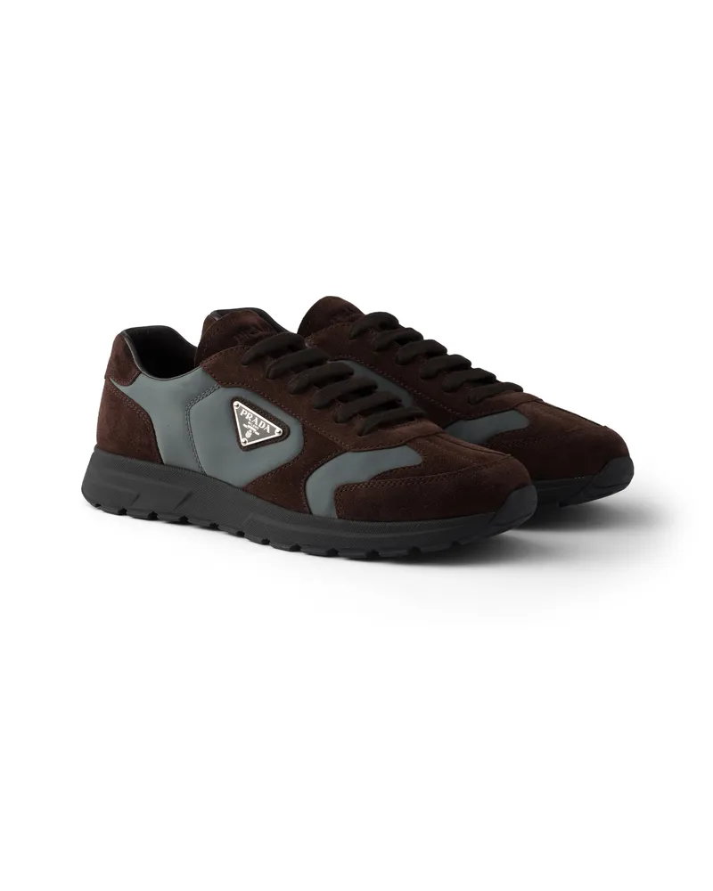 Prada Prax-sneaker Aus Wildleder Und Re-nylon, Herren, Dunkelbraun/gusseisen, Größe 13 Dunkelbraun
