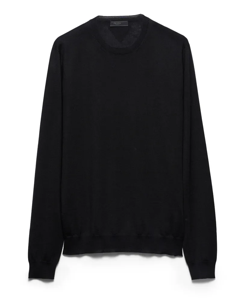 Prada Rundhalspullover Aus Kaschmir Und Seide, Herren, Schwarz, Größe Schwarz