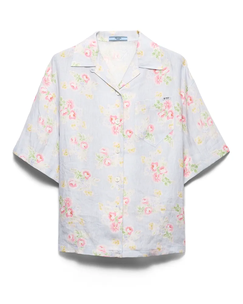 Prada Hemd Aus Altem Leinen Mit Blumenmuster, Damen, Astro-blau, Größe Astro-blau
