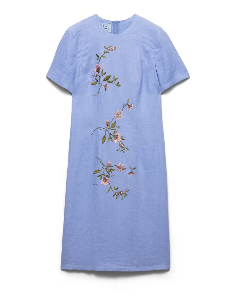 Prada Besticktes Kleid Aus Leinen, Damen, Lavendelblau, Größe Lavendelblau