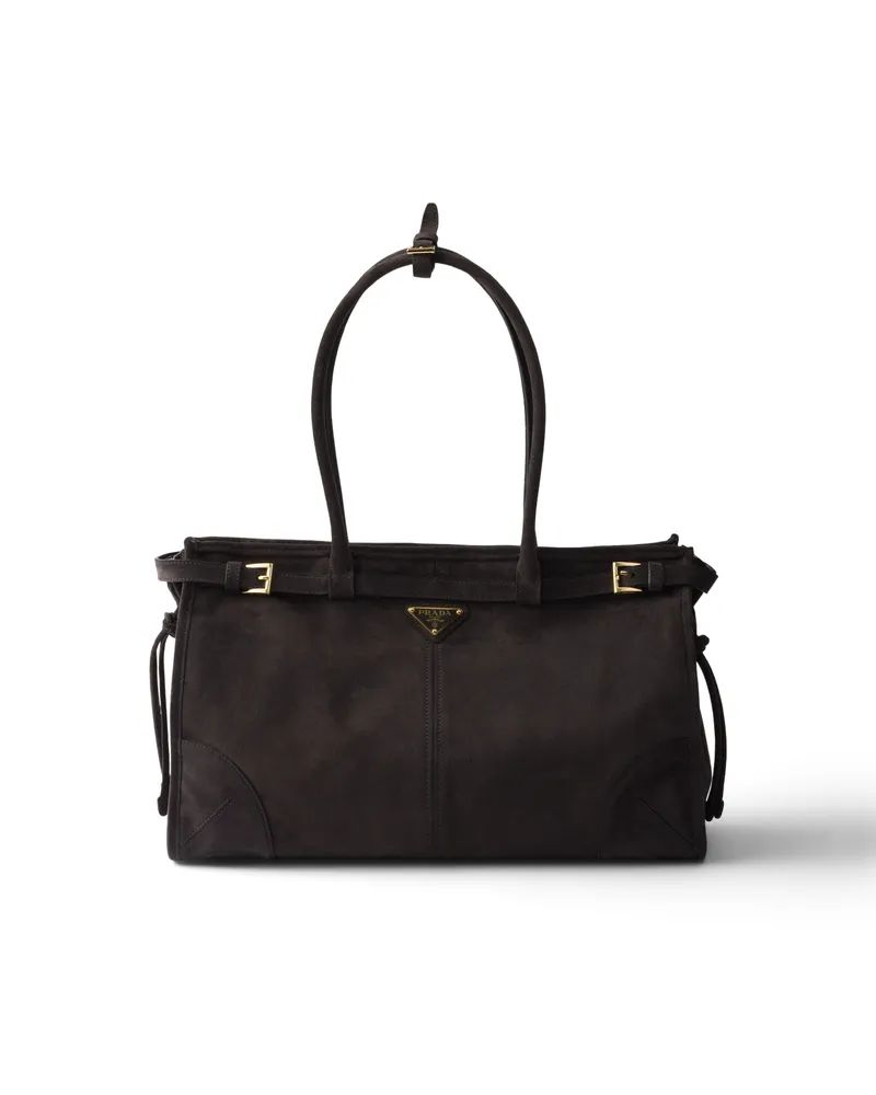 Prada Bonnie Handtasche Aus Wildleder, Damen, Anthrazitgrau Anthrazitgrau