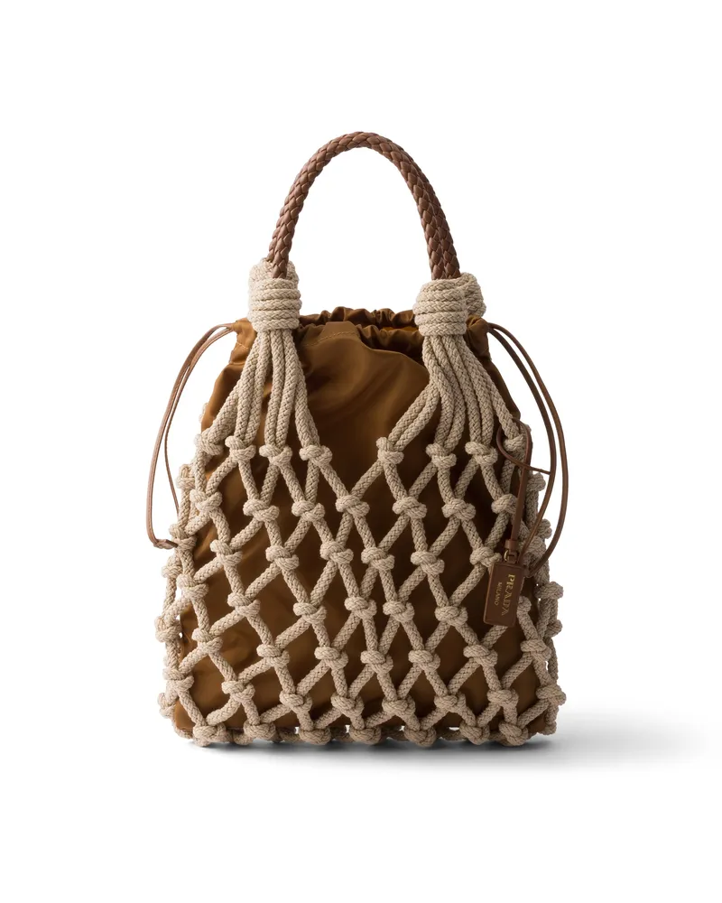 Prada Noué Mittelgroße Tasche Aus Baumwoll-makramee, Damen, Kordel/brandy Kordel