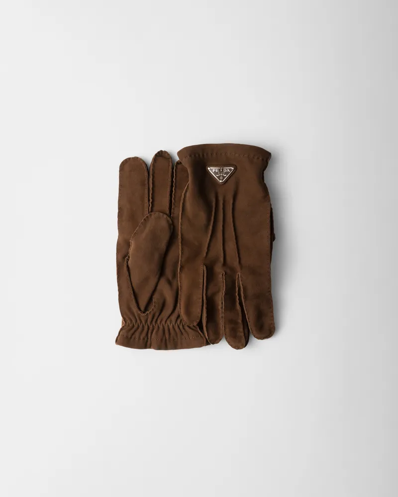 Prada Handschuhe aus Wildleder Kakaobraun