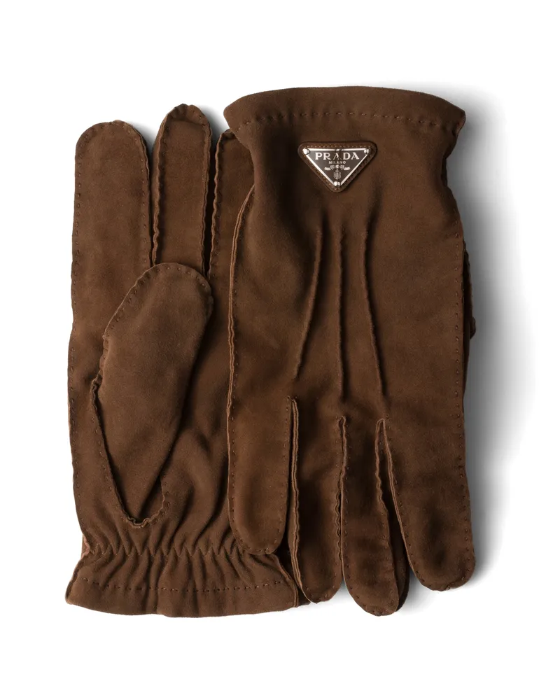 Prada Handschuhe Aus Wildleder, Herren, Kakaobraun, Größe 8,5 Kakaobraun