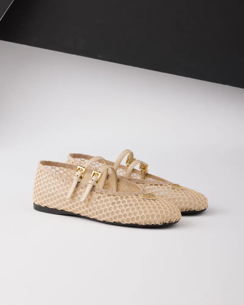 Prada Ballerinas Aus Meshgewebe, Damen, Travertingrau, Größe Travertingrau