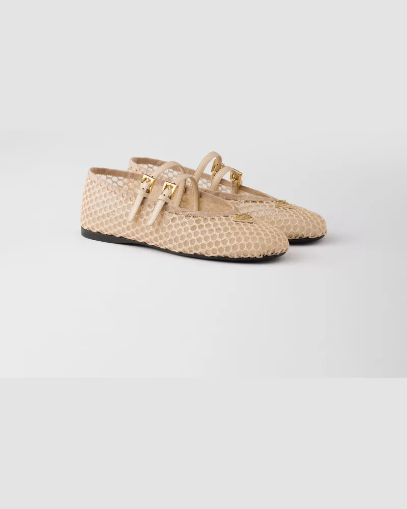 Prada Ballerinas aus Meshgewebe Travertingrau
