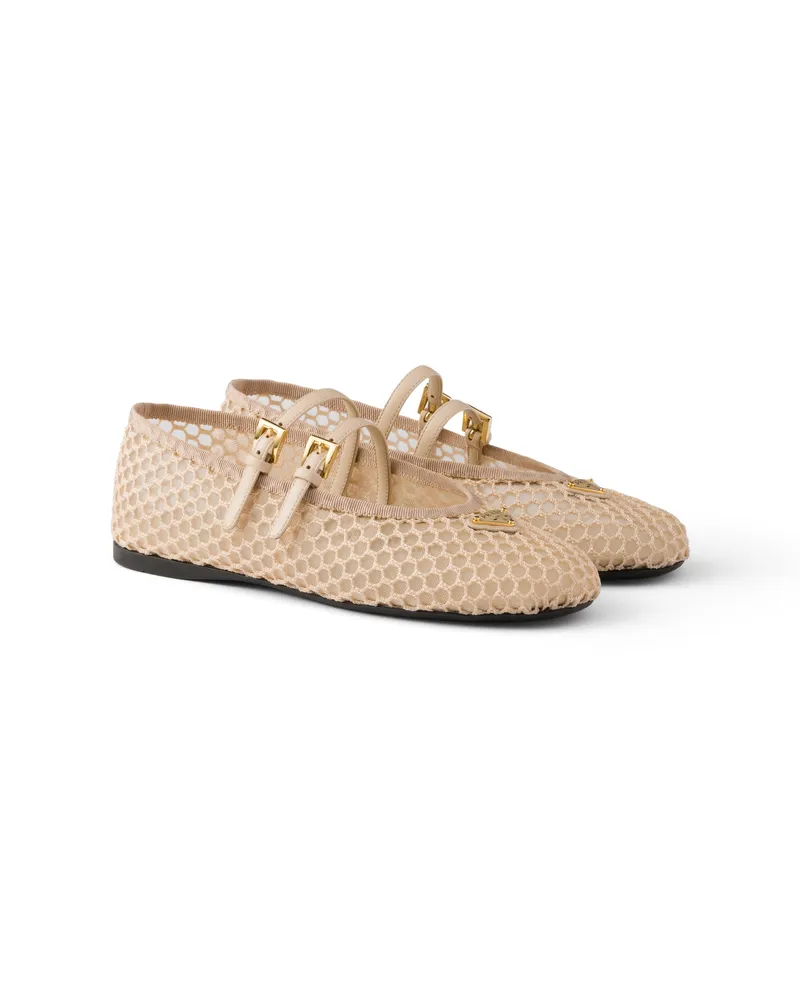Prada Ballerinas Aus Meshgewebe, Damen, Travertingrau, Größe Travertingrau