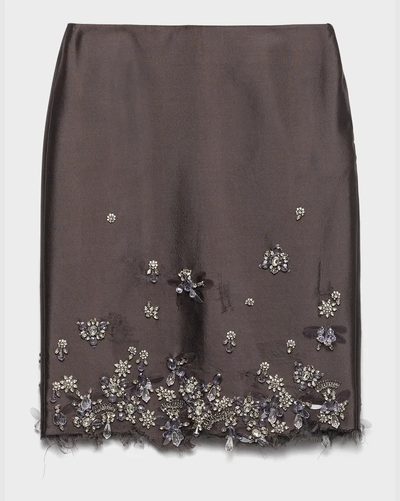 Prada Rock aus bestickter Seide und Wolle Grau