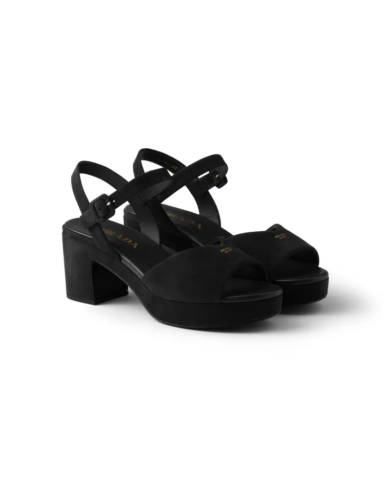 Prada Sandalen Aus Gepolstertem Wildleder, Damen, Schwarz, Größe Schwarz