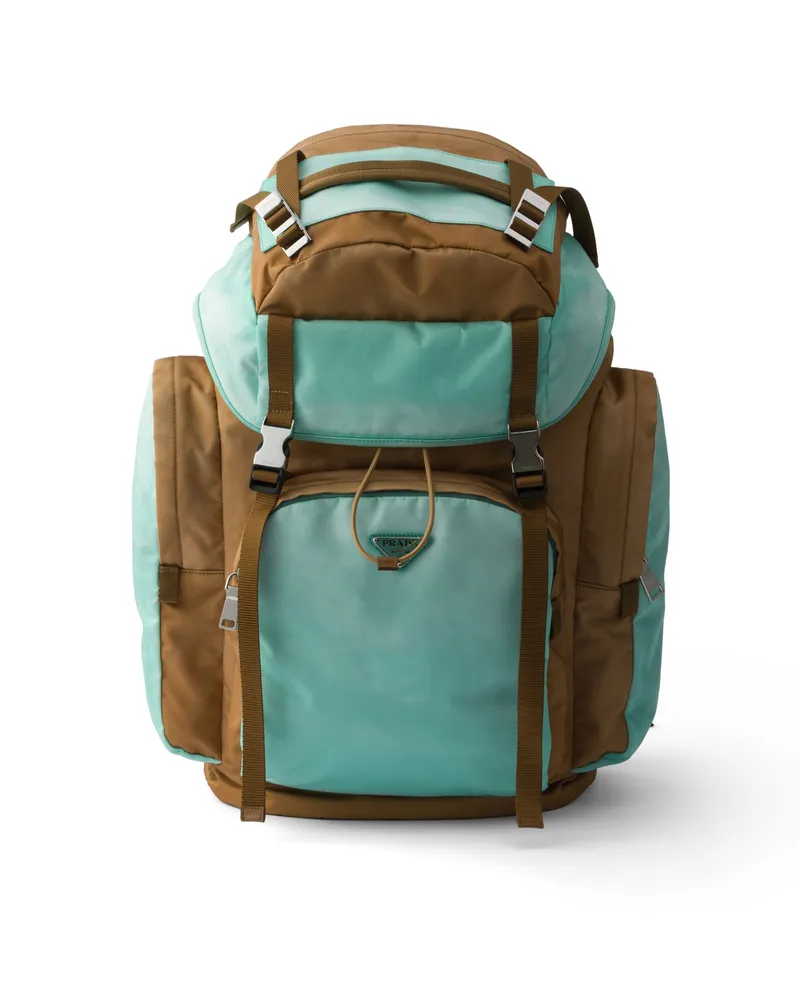 Prada Großer Rucksack Aus Re-nylon Und Saffiano-leder, Herren, Brandy/jade Brandy