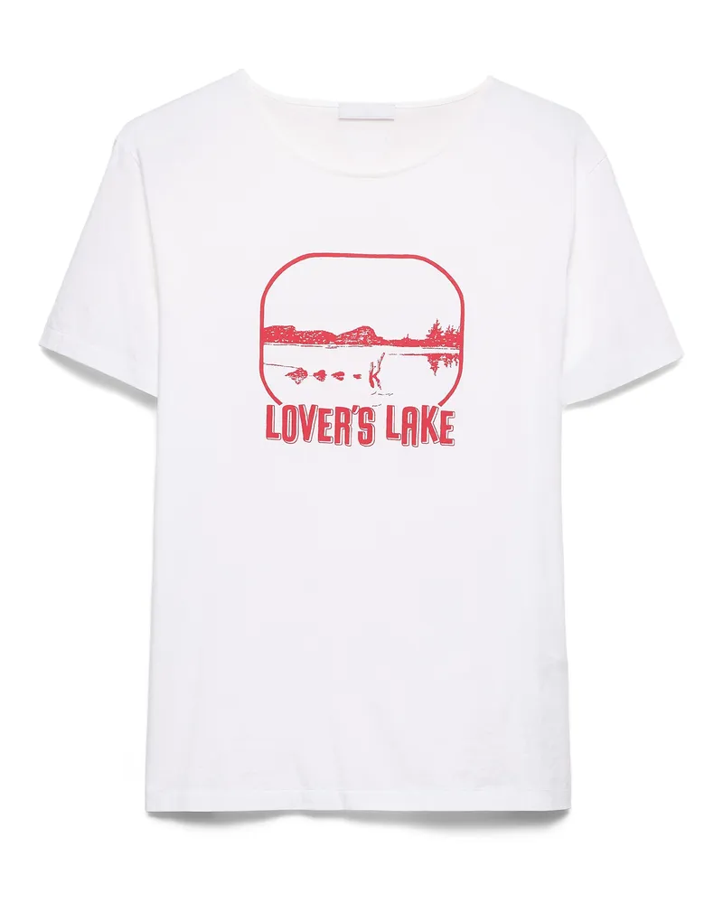 Prada T-shirt Aus Bedruckter Baumwolle, Herren, Weiss/rot, Größe Weiss