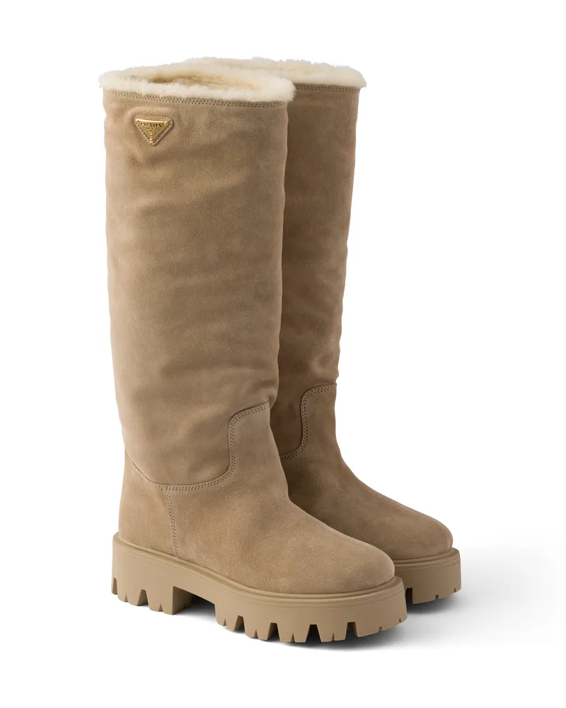 Prada Stiefel Aus Wildleder, Damen, Wüstenbeige, Größe Wüstenbeige