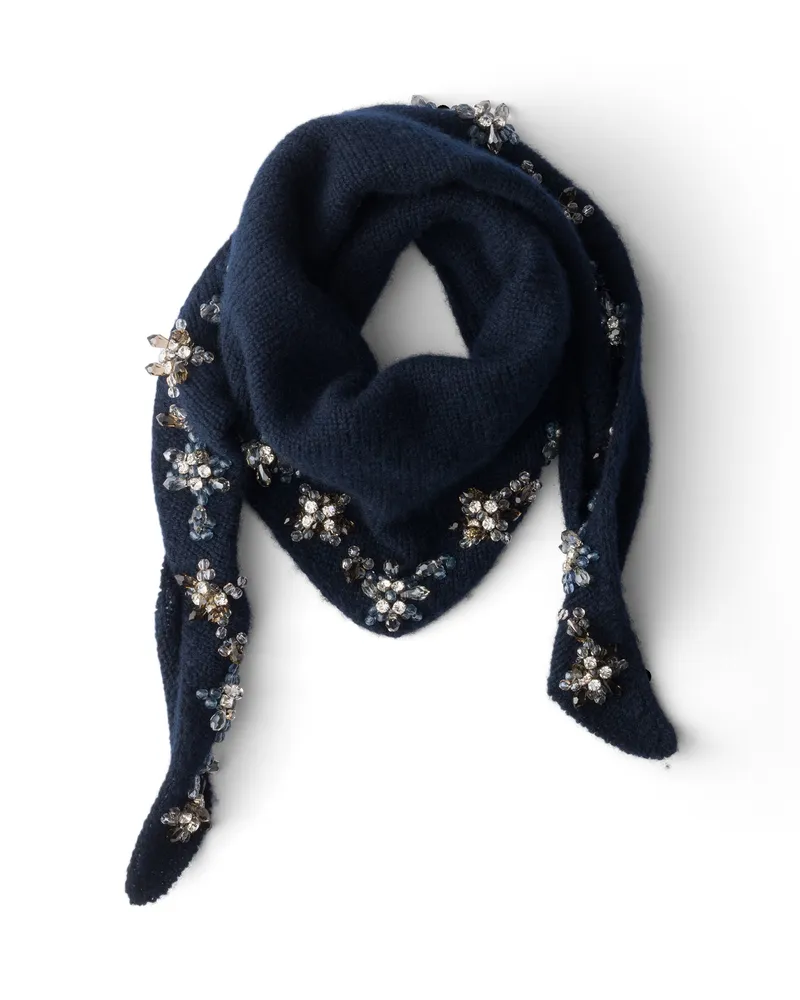 Prada Bestickter Kaschmir-triangolo-schal, Damen, Blau Blau