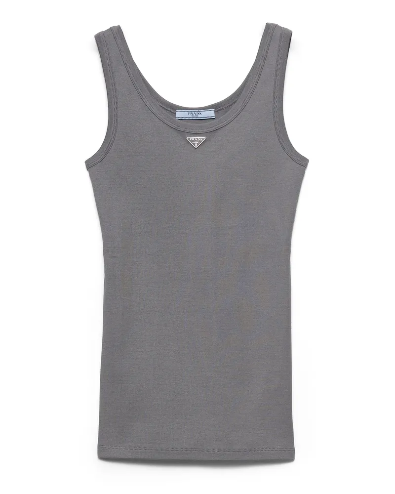 Prada Tanktop Aus Rippstrick, Damen, Stahlgrau, Größe Stahlgrau