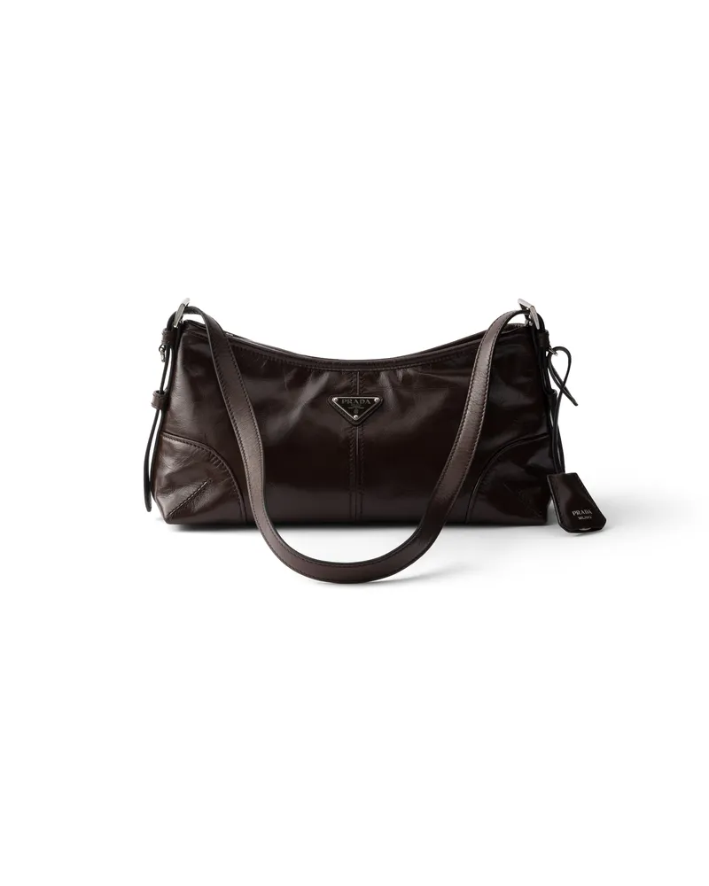 Prada Aimèe Medium Leather Shoulder Bag, Damen, Dunkelbraun Dunkelbraun