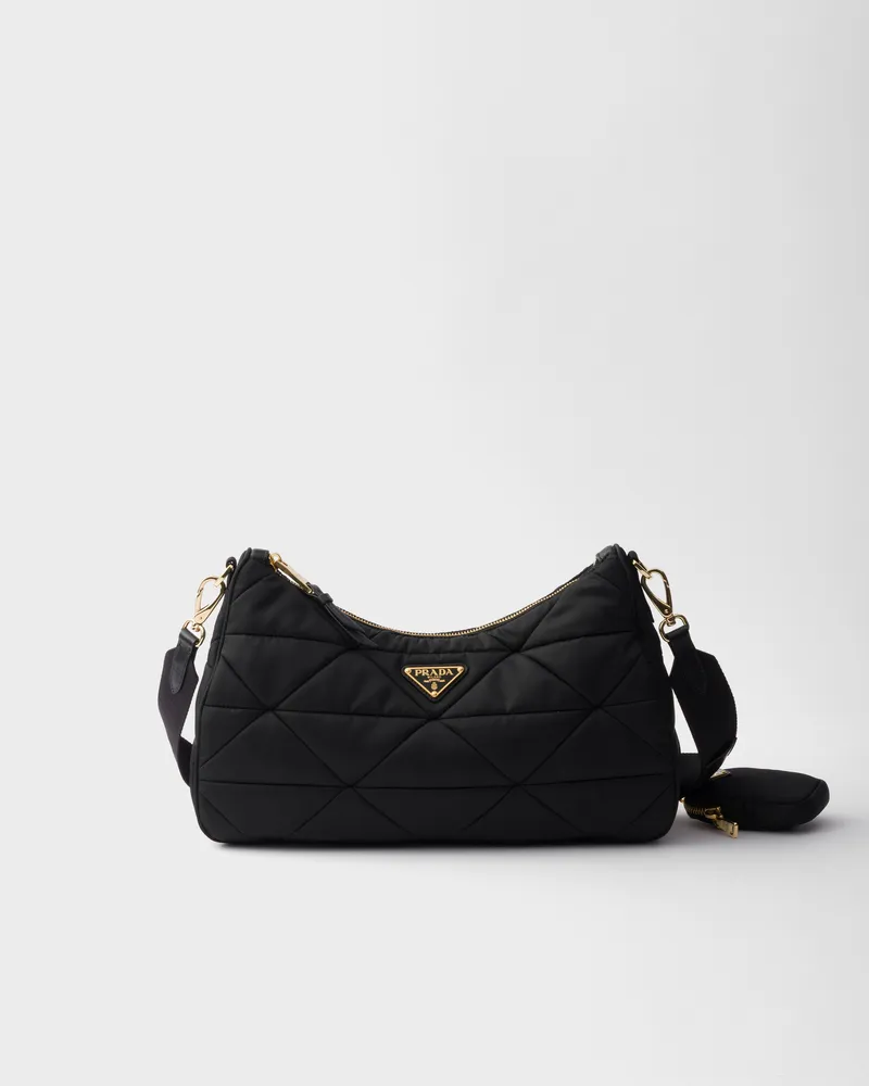 Prada Große Schultertasche aus gepolstertem Re-Nylon Schwarz