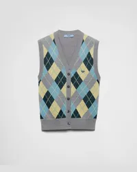 Prada Weste aus Wolle mit Argyle-Muster Grau