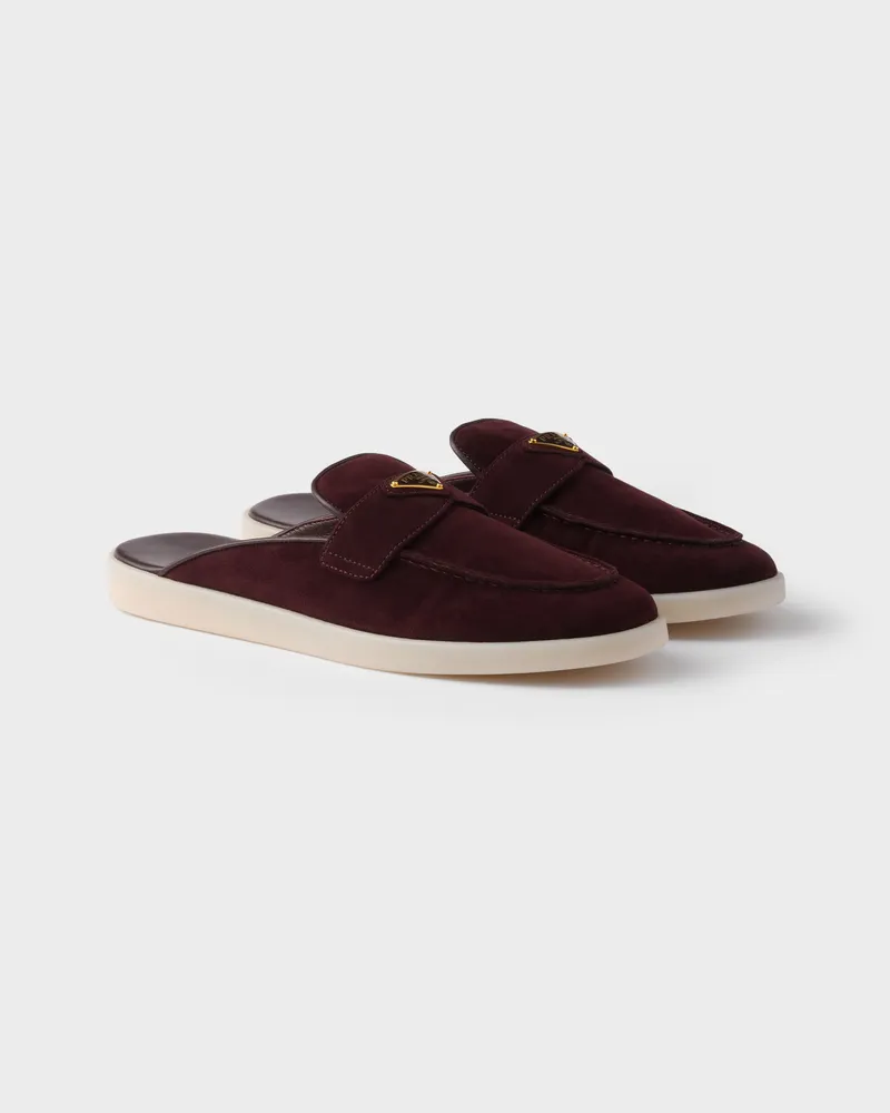 Prada Mules aus Wildleder Burgunderrot