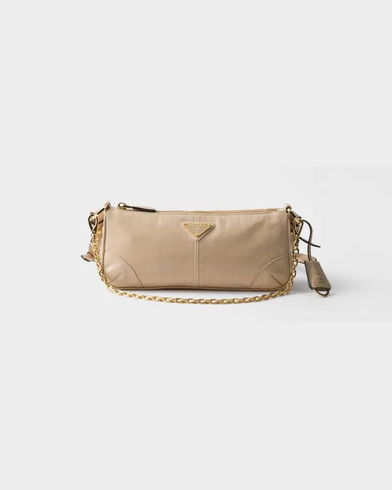 Prada Re-Edition 2002 Mittelgroße Schultertasche aus Leder Travertin