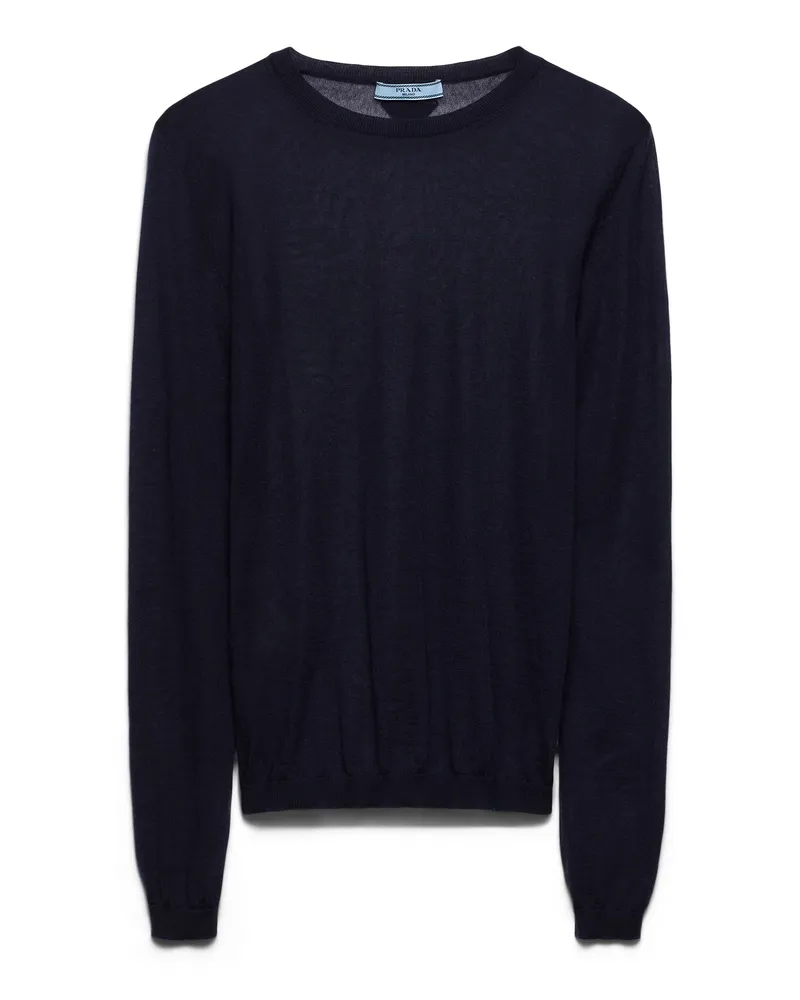 Prada Rundhalspullover Aus Kaschmir Und Seide, Damen, Blau, Größe Blau