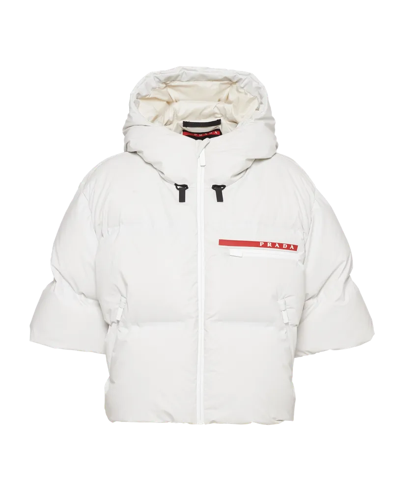 Prada Steppjacke mit Kapuze aus Light Re-Nylon Kalkweiss