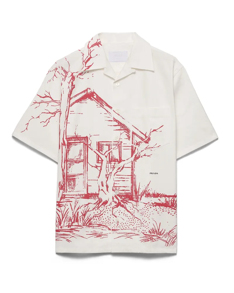 Prada Bowling-hemd Aus Bedruckter Baumwolle, Herren, Rot, Größe Rot
