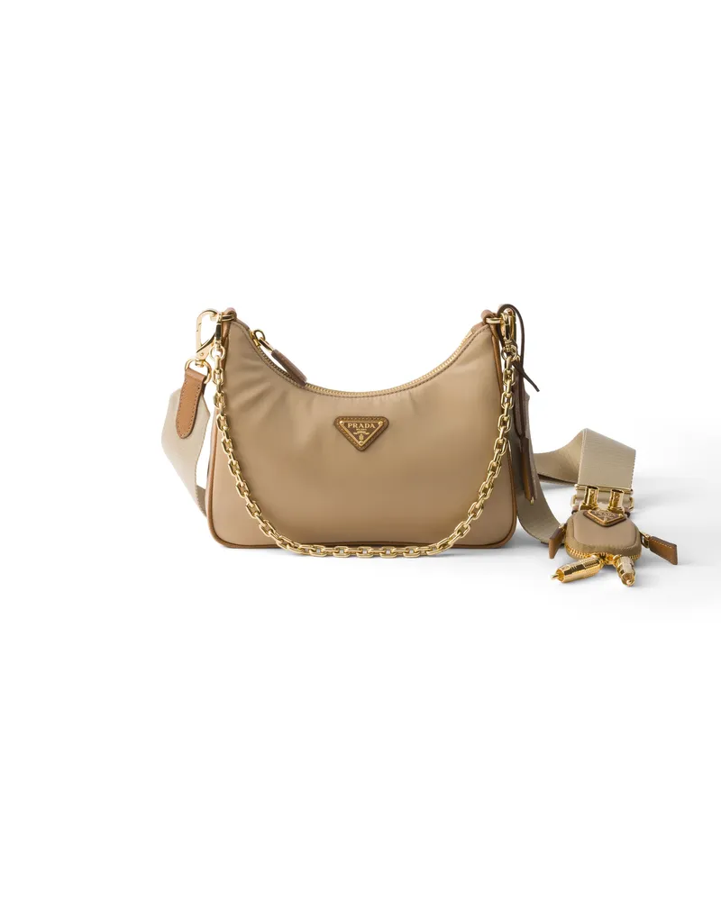 Prada Re-edition 2005 Tasche Aus Re-nylon Und Saffiano-leder, Damen, Camel/karamell Camel