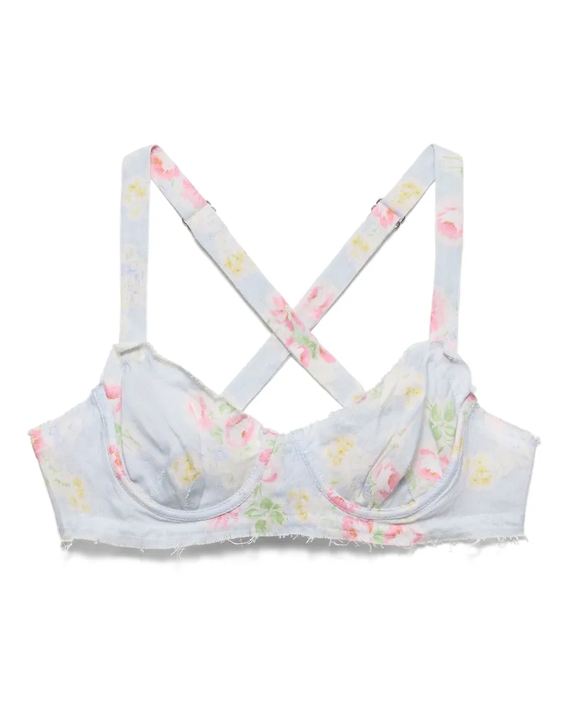 Prada Bh Aus Altem Leinen Mit Blumenprint, Damen, Astro-blau, Größe Astro-blau