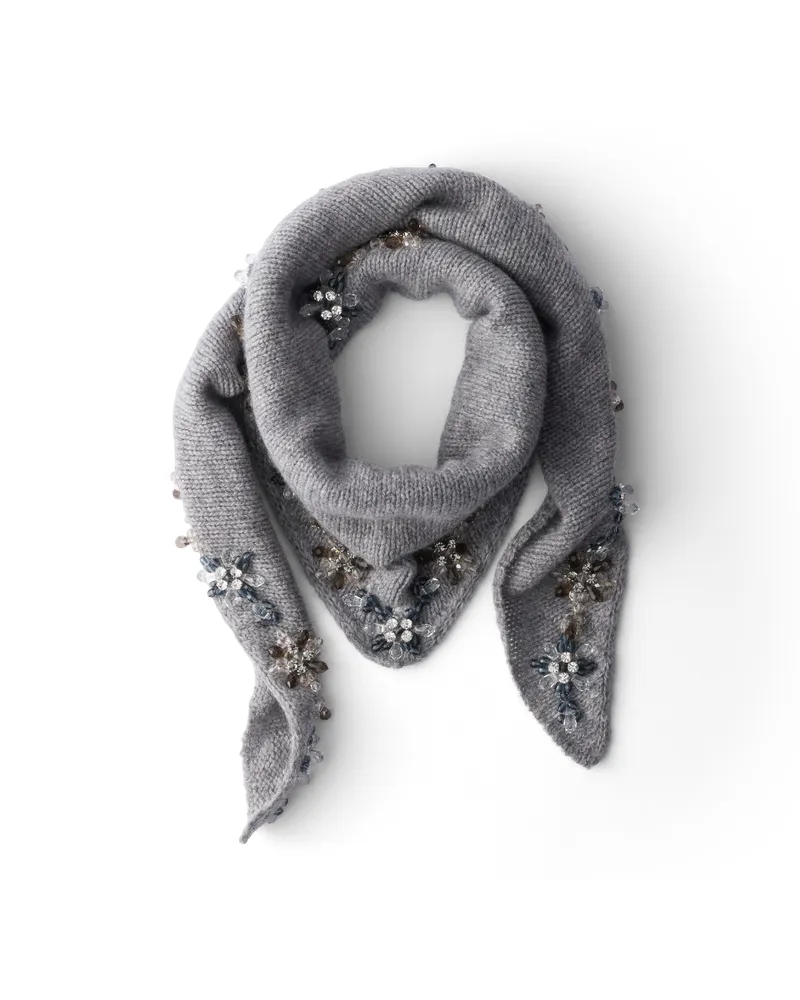 Prada Bestickter Kaschmir-triangolo-schal, Damen, Grau Grau