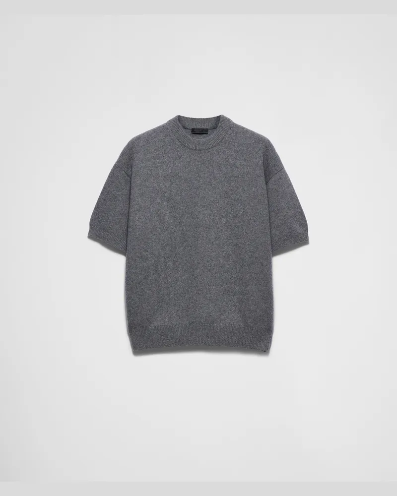 Prada Kurzarm-Pullover aus Re-Kaschmir Hämatit