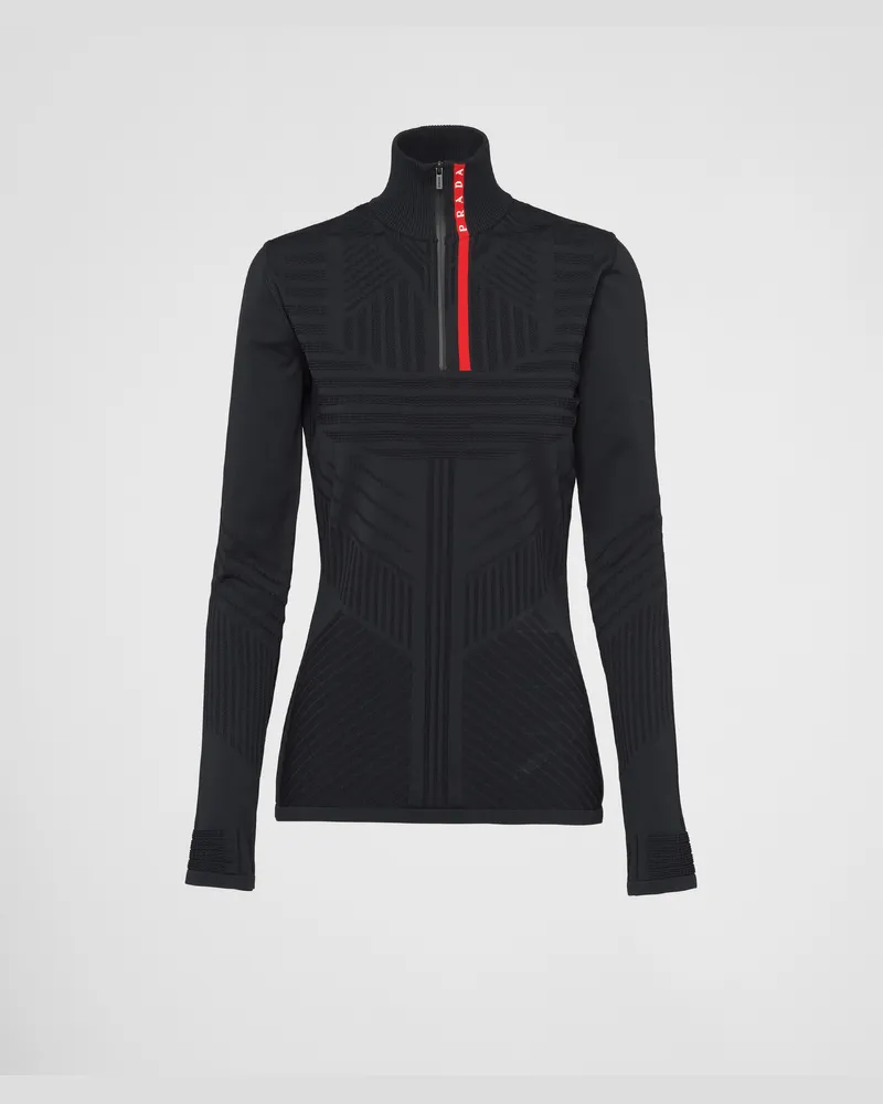 Prada Sportliches Top aus Tech Rec Re-Nylon-Piqué Schwarz