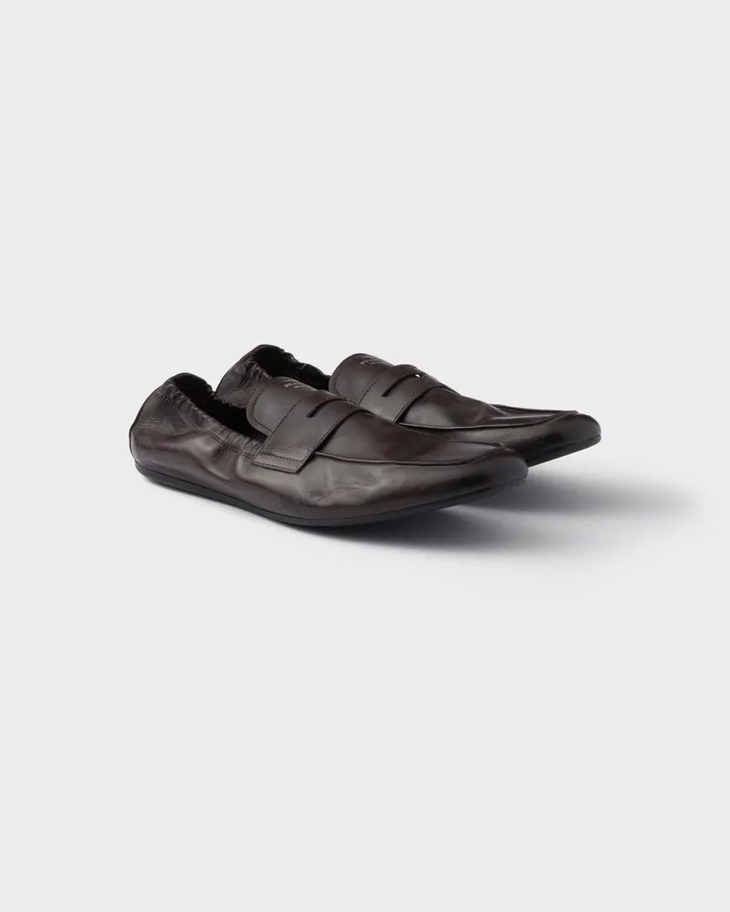 Prada Shuffle Loafer aus Leder in Antik-Optik Dunkelbraun