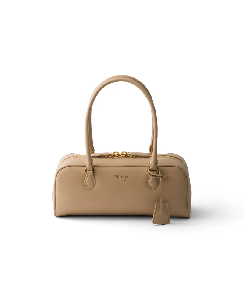 Prada Mittelgroße Henkeltasche Aus Leder, Damen, Sandbeige Sandbeige