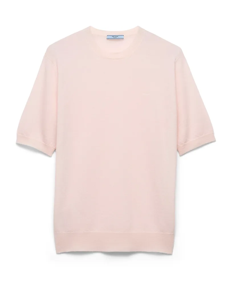 Prada Kurzärmliges T-shirt Aus Kaschmir, Damen, Blütenrosa, Größe Blütenrosa