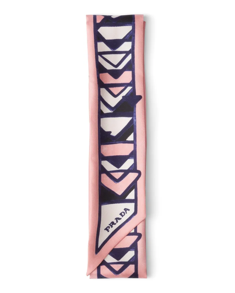 Prada Schmaler Bedruckter Schal Aus Twill, Damen, Rosa/schwarz Rosa