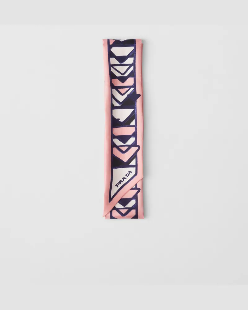 Prada Schmaler bedruckter Schal aus Twill Rosa
