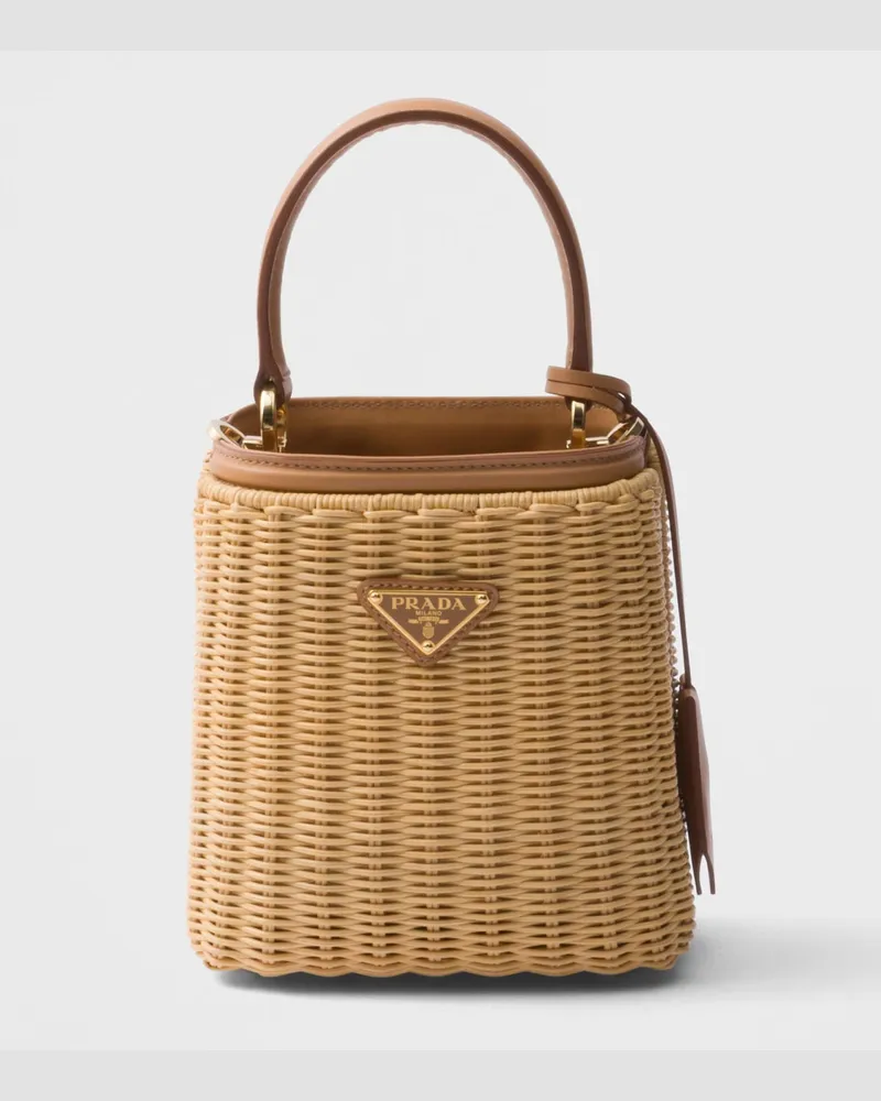 Prada Panier Mini Bag aus Korbgeflecht und Leder Natur